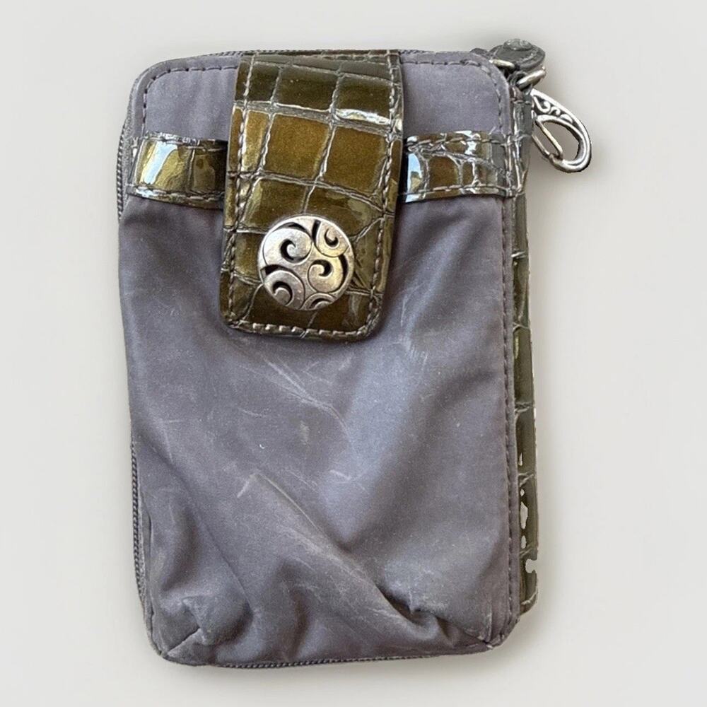 Brighton Brown Nylon Croc Embossed Leather Phone Case Pouch Organizer Wallet